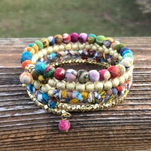 Glimmer Kantha Spiral Bracelet