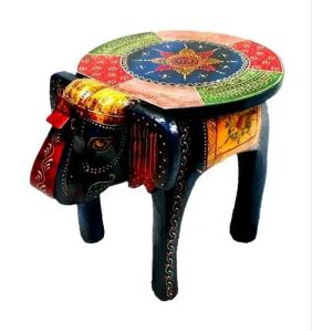 Wooden Hand Painted Elephant Stool