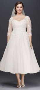 Tulle Plus Size Tea-Length Wedding Dress