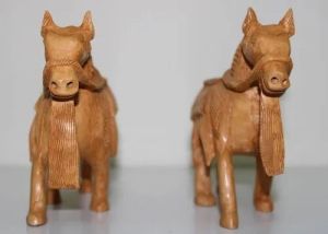 Wooden Carving Horse Statue Set