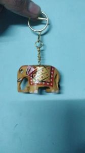 Wooden painted elephant keychain