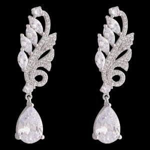 RHODIUM-PLATED SEA-FERN EARRINGS FOR WOMEN