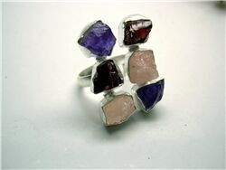 AMETHYST ROSE QUARTZ AND GARNET ROUGH RING