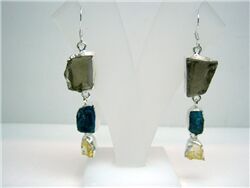 CITRINE, SMOKY AND APATITE ROUGH EARRINGS