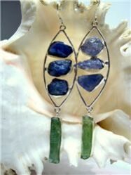 TANZANITE AND GREEN KYANITE ROUGH EARRINGS