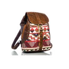 Jacquard Backpack with Real Leather trims leather backpack