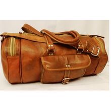 Real Goat Leather Vintage Travel Luggage Bag Shoulder Gym Duffel Bag