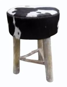 Pine Wood Genuine Leather Stool