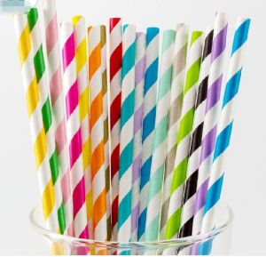 197*6mm striped eco paper straw disposable wrapped paper straw