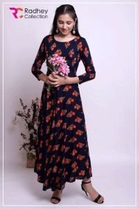 NAVY BLUE BUTI PRINT DESIGNER KURTI