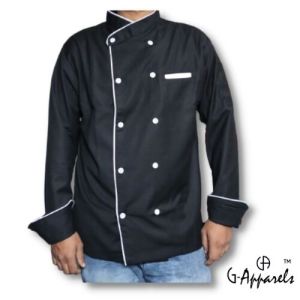 Black chef coat with white piping