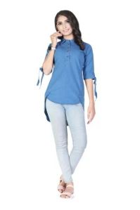 Band Collar Denim Top, Occasion : Casual Wear