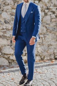 3 piece suits Royal Blue Groom Blazer