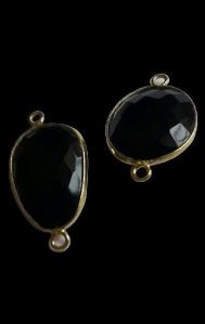 925 Silver Free Form Black Onyx Connector WITH GOLD PLATING