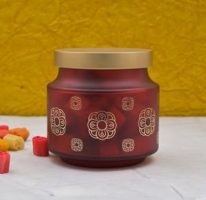 Printed Round Glass Jar With Golden Cap