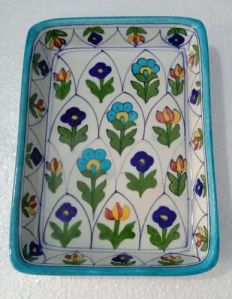Blue Pottery Rectangle Serving Tray