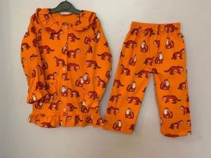 Orange Printed Girls Kids Night Suit