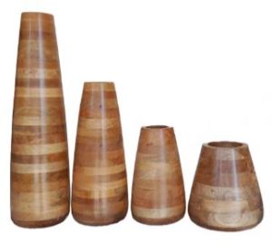 Table Top Decorative Wooden Flower Vase Set of 4 Pcs