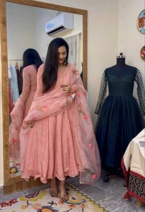 Ladies Designer Pink Gown with Duptta