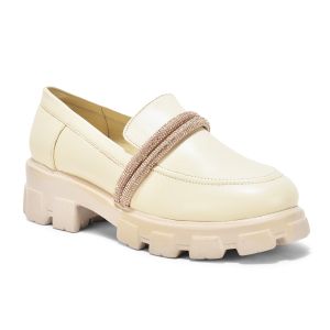 Ladies Fancy Beige Slip On Loafer Shoes