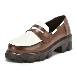 Ladies Brown and White Slip On Loafer Shoes