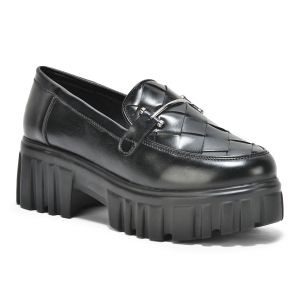 Ladies Criss Cross Chunky Loafer Shoes