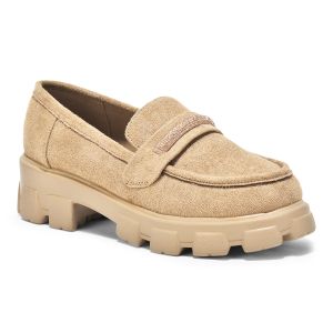 Ladies Khaki Suede Loafer Shoes