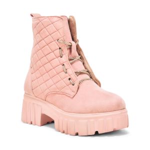 Ladies Pink Embellished Lace-up Boots