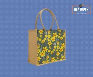 Flower Printed Jute Shopping Bag