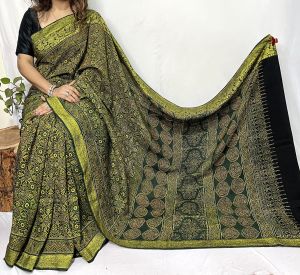 Hand Block Printed Ajrakh on Modal Silk sarees with Tissue Pallu at Rs  3,500 / piece in Kolkata