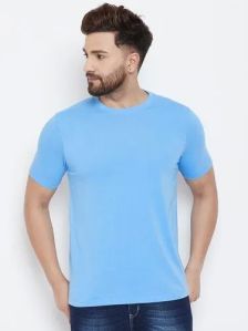 Mens Cotton Half Sleeves Sky Blue Plain T Shirt