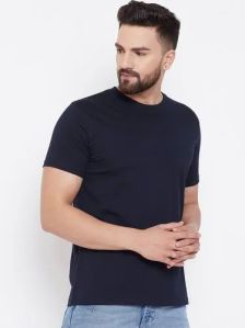 Mens Cotton Navy Blue Plain T Shirt