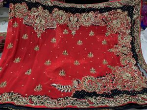 Ladies Red Fancy Embroidered Sarees