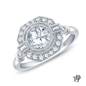 Baguette & Round Accents Antique Diamond Engagement Ring With Center Diamond