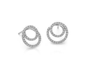 Double Loop Diamond Circle Earrings