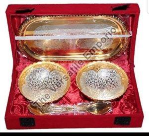 5 Pieces Brass Silver and Gold Plated Bowl Set