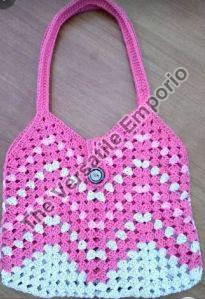 Pink and White Crochet Handbag