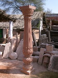 Red Sandstone Carved Pillar