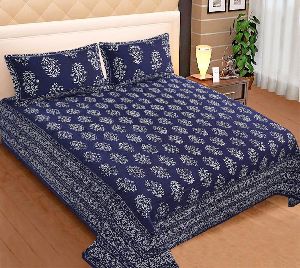 double bed indigo blue variant handblock bedsheet