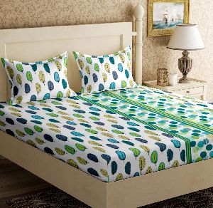 double bed cotton mix green bed sheet