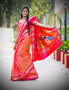 Peach Pink, Pure Silk Designer Paithani