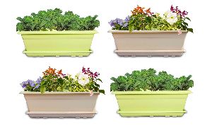Designer Box Planter 19.3&amp;quot;X8.1&amp;quot; with Bottom Tray in Green and Beige Color (Set of Four)