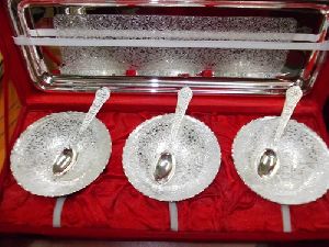 3 bowl spoon silver plated tray set
