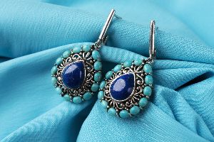 london blue topaz quartz black rhodium earring