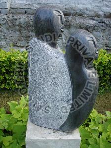 BLACK MARBLE STONE COUPLE ABSTRACT SCULPTURE