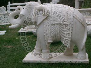 carved white handcrafted marble stone elephant statue