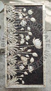 FLOWER LEAVES CARVED MARBLE STONE WALL PANEL