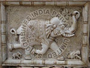 MARBLE STONE ELEPHANT CARVED WALL PANEL