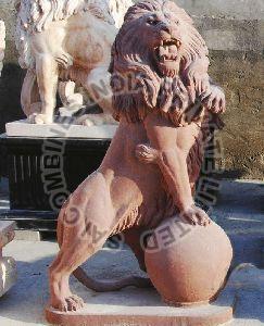 RED MARBLE STONE LION STATUE