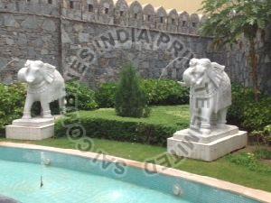 WHITE MARBLE ELEPHANT WATER FOUNTAIN